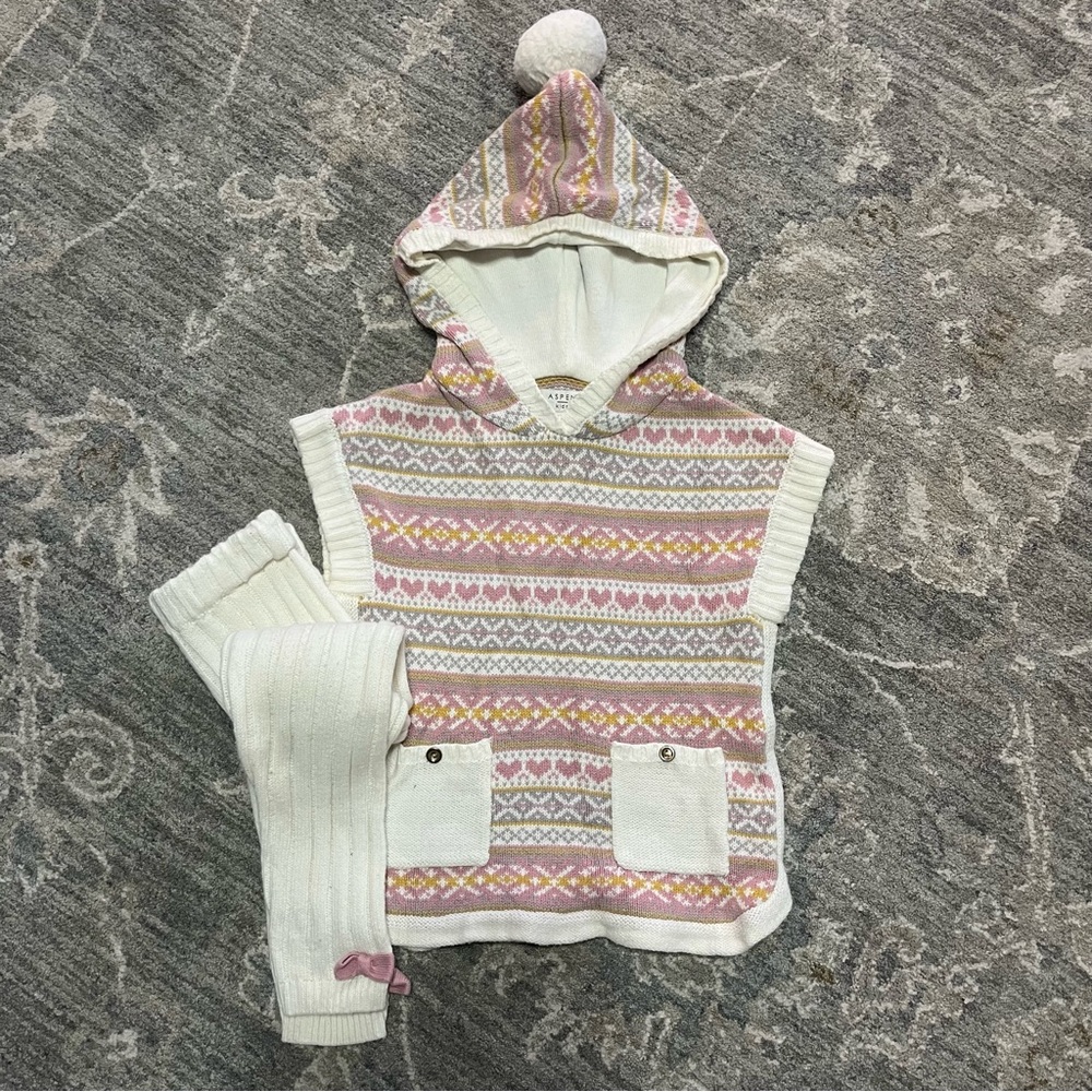 Aspen Kids Toddler Sweater with Hood and Tights Set Size 2T Fits 3T